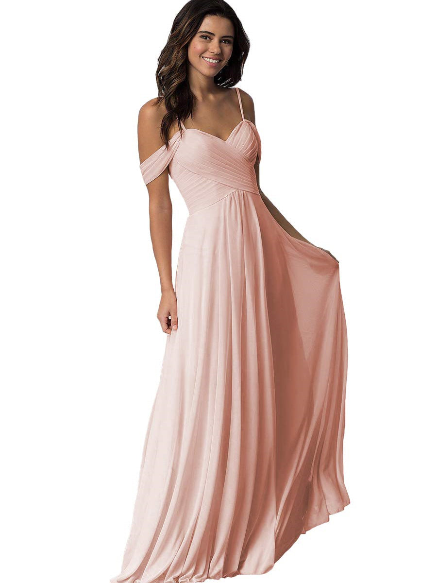 A-Line/Princess Sweetheart Off Shoulder Sleeveless Floor Length Bridesmaid Dresses with Pockets Chiffon