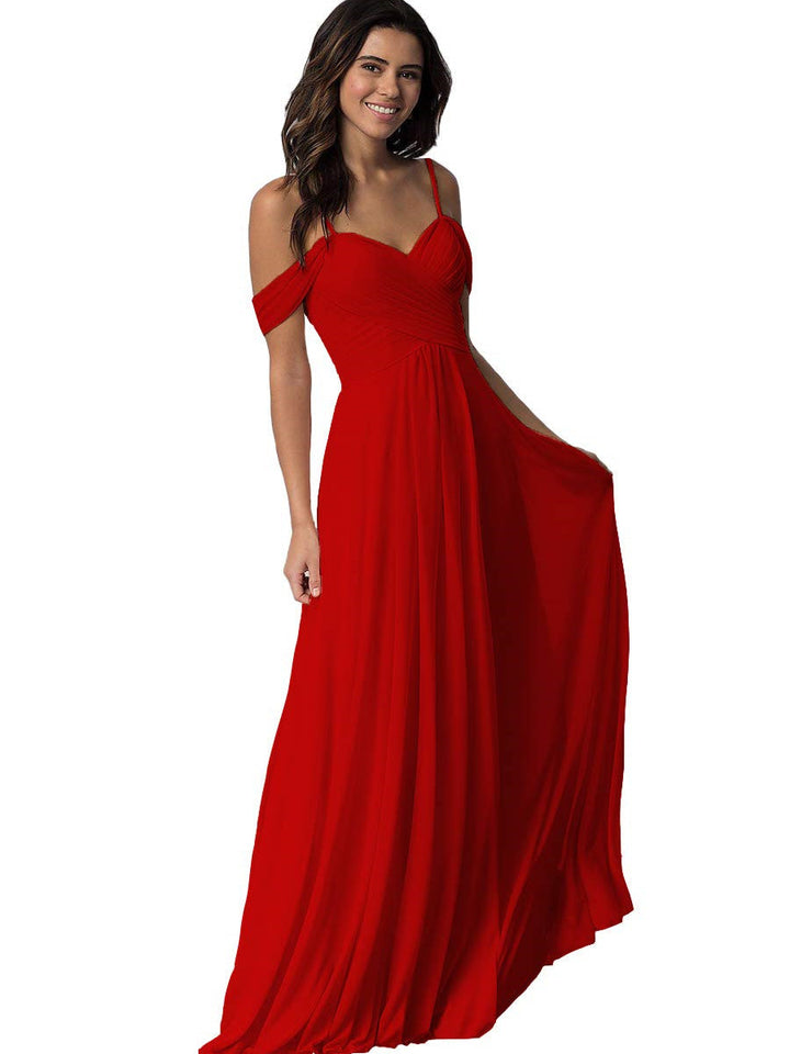 A-Line/Princess Sweetheart Off Shoulder Sleeveless Floor Length Bridesmaid Dresses with Pockets Chiffon