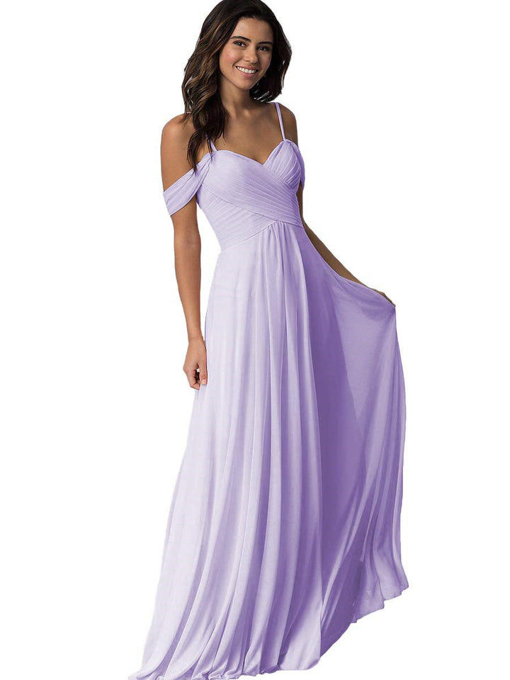 A-Line/Princess Sweetheart Off Shoulder Sleeveless Floor Length Bridesmaid Dresses with Pockets Chiffon
