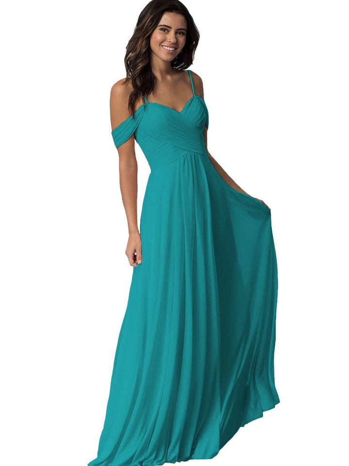 A-Line/Princess Sweetheart Off Shoulder Sleeveless Floor Length Bridesmaid Dresses with Pockets Chiffon