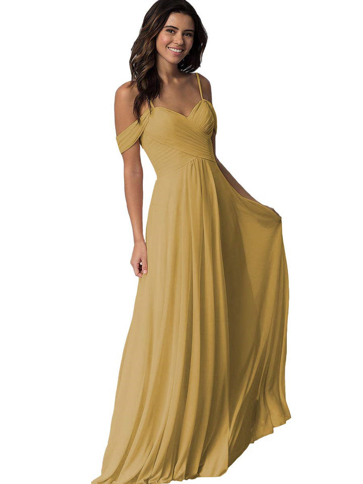 A-Line/Princess Sweetheart Off Shoulder Sleeveless Floor Length Bridesmaid Dresses with Pockets Chiffon