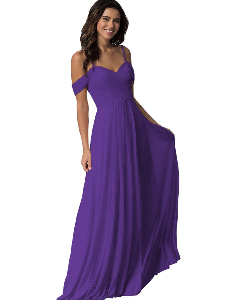 A-Line/Princess Sweetheart Off Shoulder Sleeveless Floor Length Bridesmaid Dresses with Pockets Chiffon