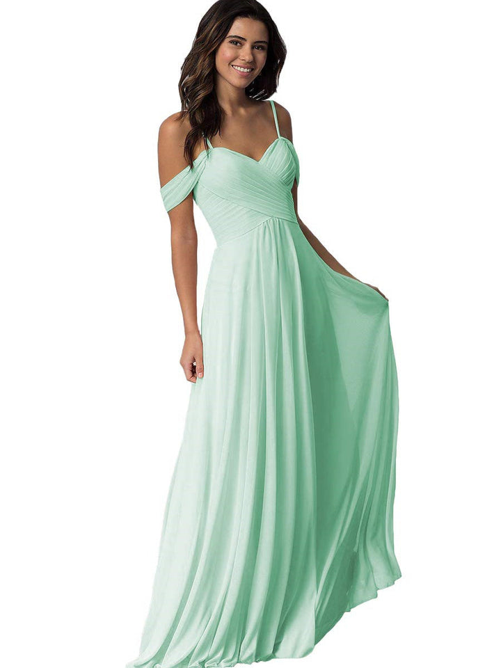 A-Line/Princess Sweetheart Off Shoulder Sleeveless Floor Length Bridesmaid Dresses with Pockets Chiffon