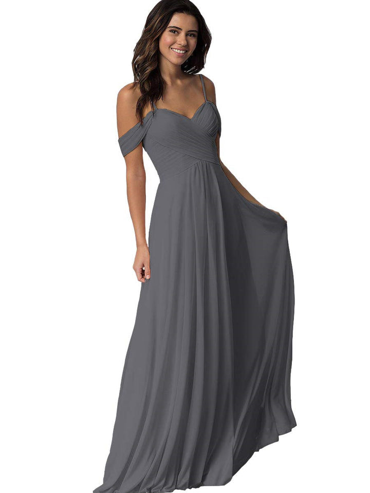 A-Line/Princess Sweetheart Off Shoulder Sleeveless Floor Length Bridesmaid Dresses with Pockets Chiffon