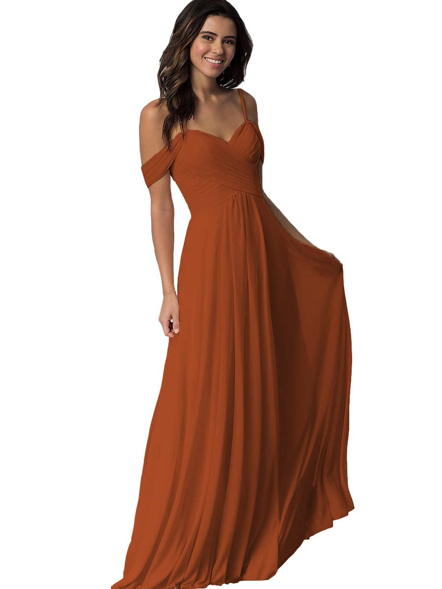 A-Line/Princess Sweetheart Off Shoulder Sleeveless Floor Length Bridesmaid Dresses with Pockets Chiffon