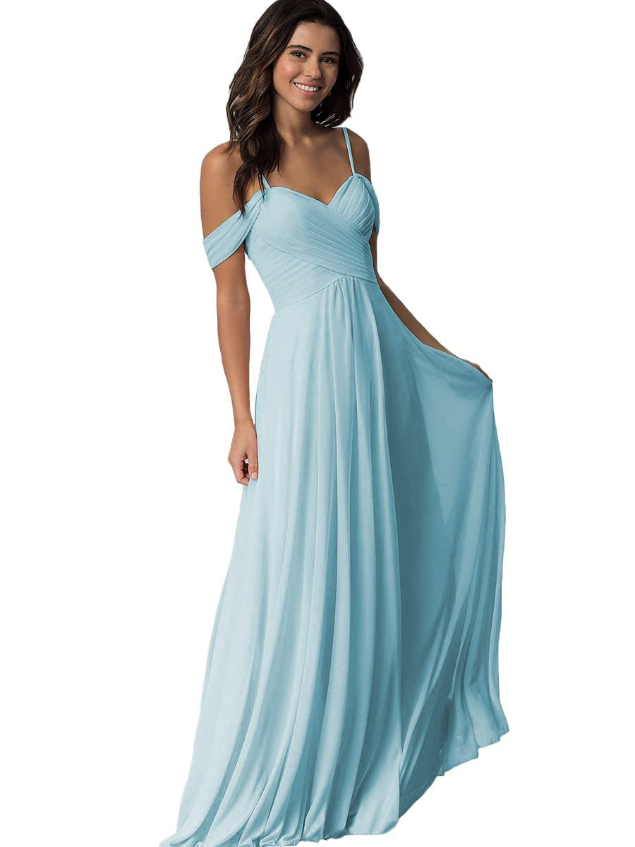 A-Line/Princess Sweetheart Off Shoulder Sleeveless Floor Length Bridesmaid Dresses with Pockets Chiffon