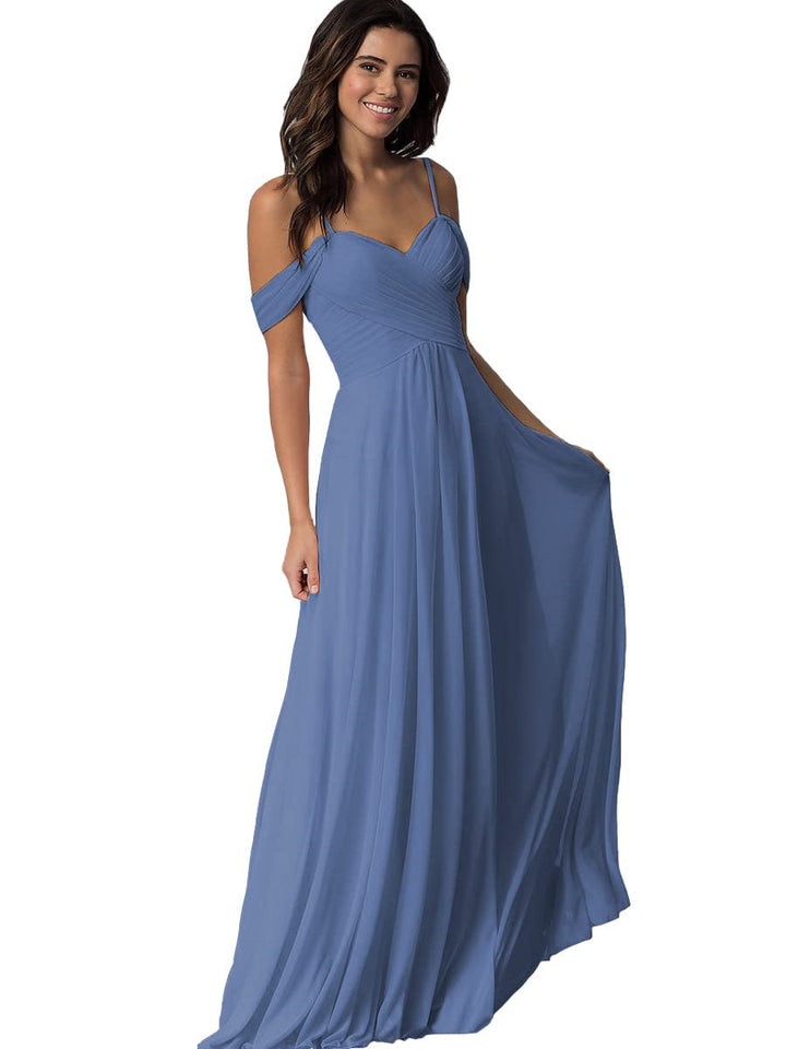 A-Line/Princess Sweetheart Off Shoulder Sleeveless Floor Length Bridesmaid Dresses with Pockets Chiffon