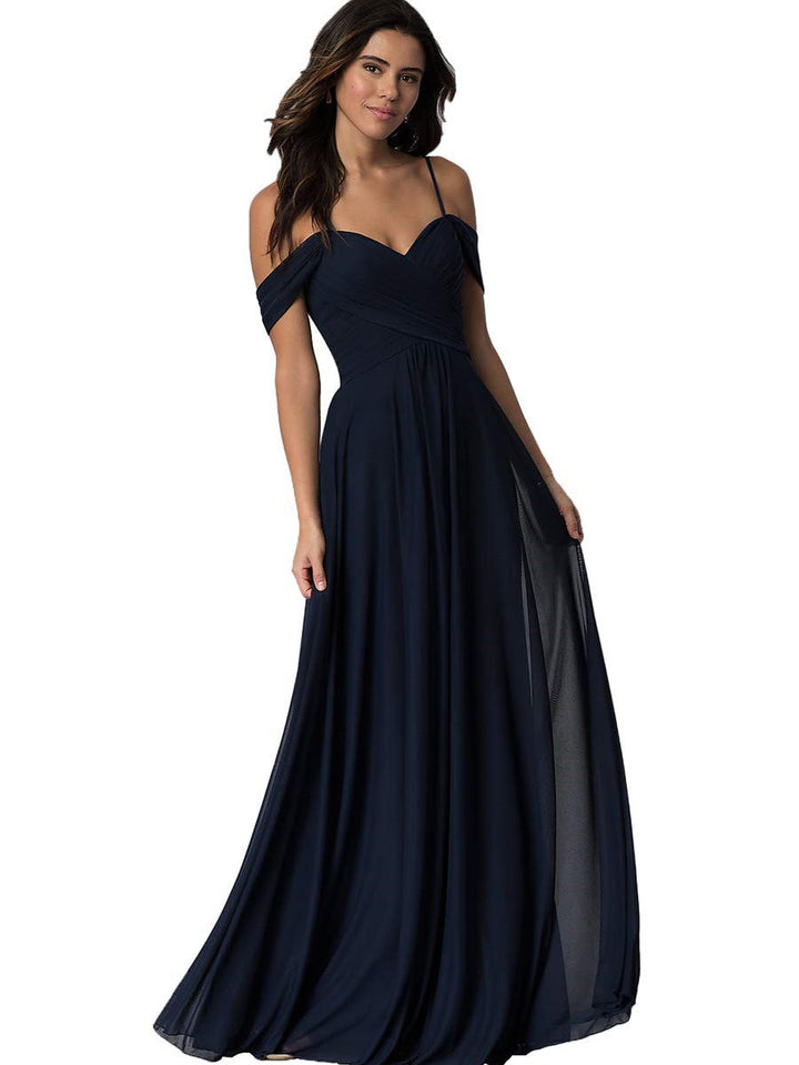 A-Line/Princess Sweetheart Off Shoulder Sleeveless Floor Length Bridesmaid Dresses with Pockets Chiffon