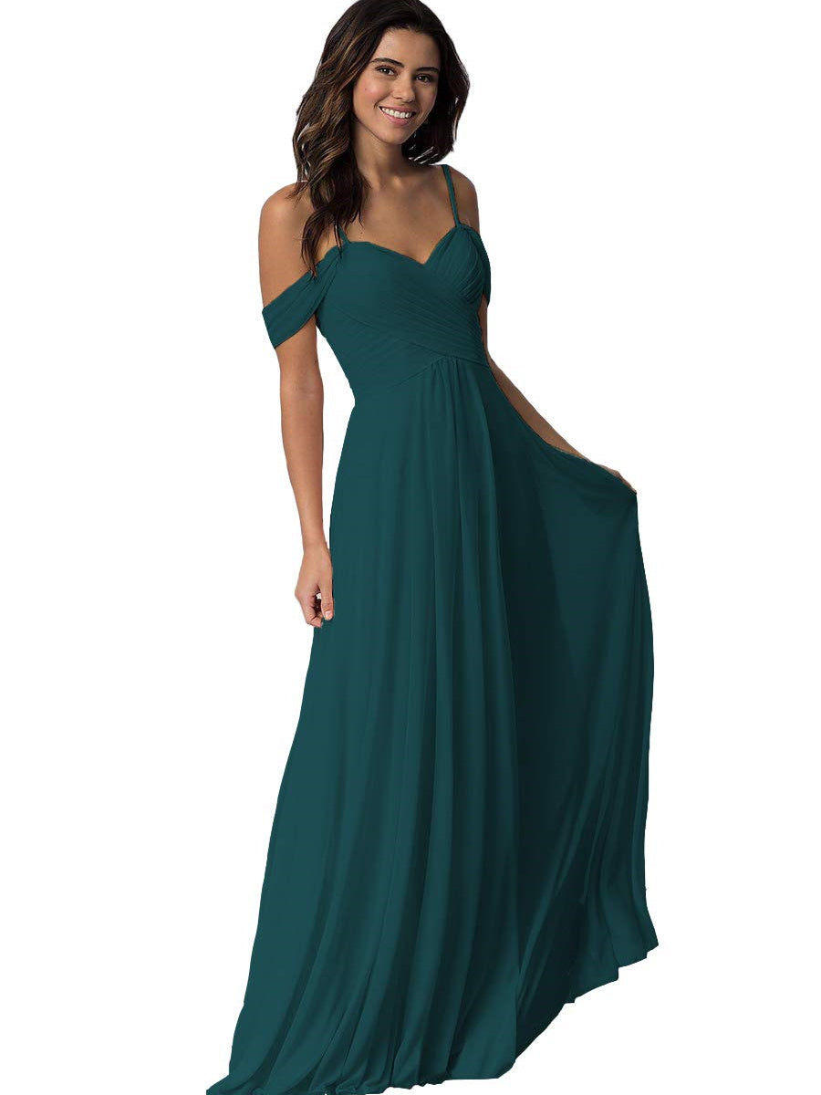 A-Line/Princess Sweetheart Off Shoulder Sleeveless Floor Length Bridesmaid Dresses with Pockets Chiffon