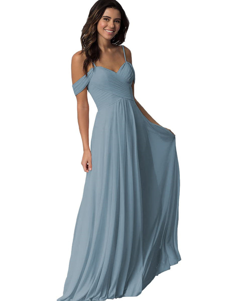 A-Line/Princess Sweetheart Off Shoulder Sleeveless Floor Length Bridesmaid Dresses with Pockets Chiffon
