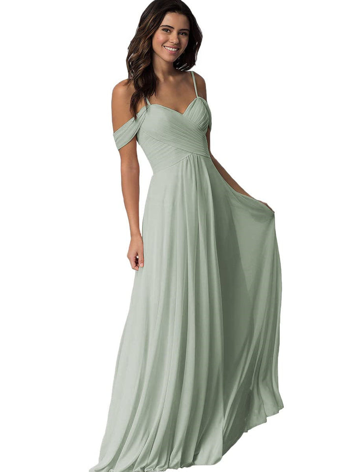 A-Line/Princess Sweetheart Off Shoulder Sleeveless Floor Length Bridesmaid Dresses with Pockets Chiffon