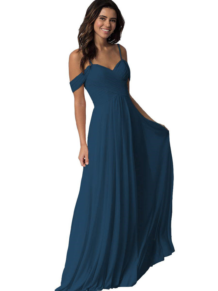 A-Line/Princess Sweetheart Off Shoulder Sleeveless Floor Length Bridesmaid Dresses with Pockets Chiffon