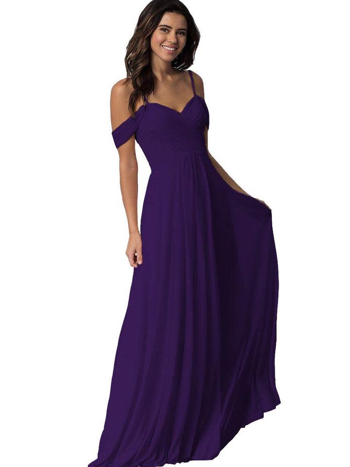 A-Line/Princess Sweetheart Off Shoulder Sleeveless Floor Length Bridesmaid Dresses with Pockets Chiffon