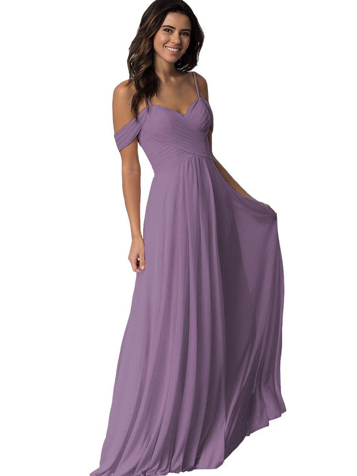 A-Line/Princess Sweetheart Off Shoulder Sleeveless Floor Length Bridesmaid Dresses with Pockets Chiffon