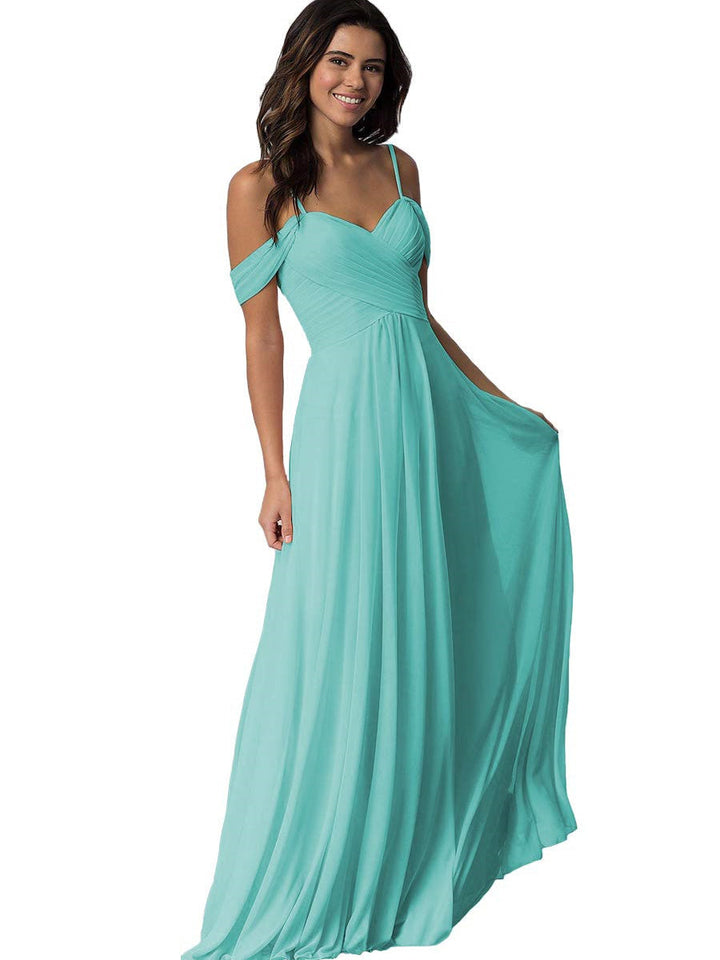 A-Line/Princess Sweetheart Off Shoulder Sleeveless Floor Length Bridesmaid Dresses with Pockets Chiffon