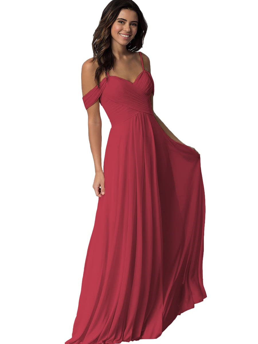 A-Line/Princess Sweetheart Off Shoulder Sleeveless Floor Length Bridesmaid Dresses with Pockets Chiffon