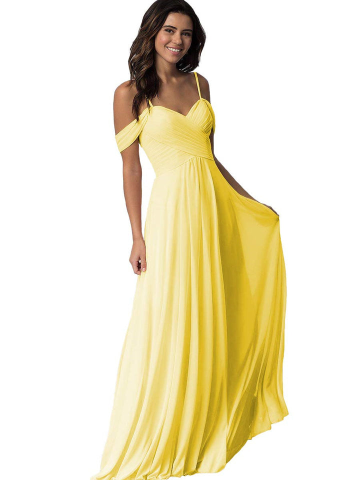 A-Line/Princess Sweetheart Off Shoulder Sleeveless Floor Length Bridesmaid Dresses with Pockets Chiffon