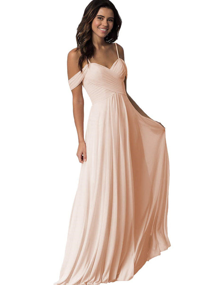A-Line/Princess Sweetheart Off Shoulder Sleeveless Floor Length Bridesmaid Dresses with Pockets Chiffon