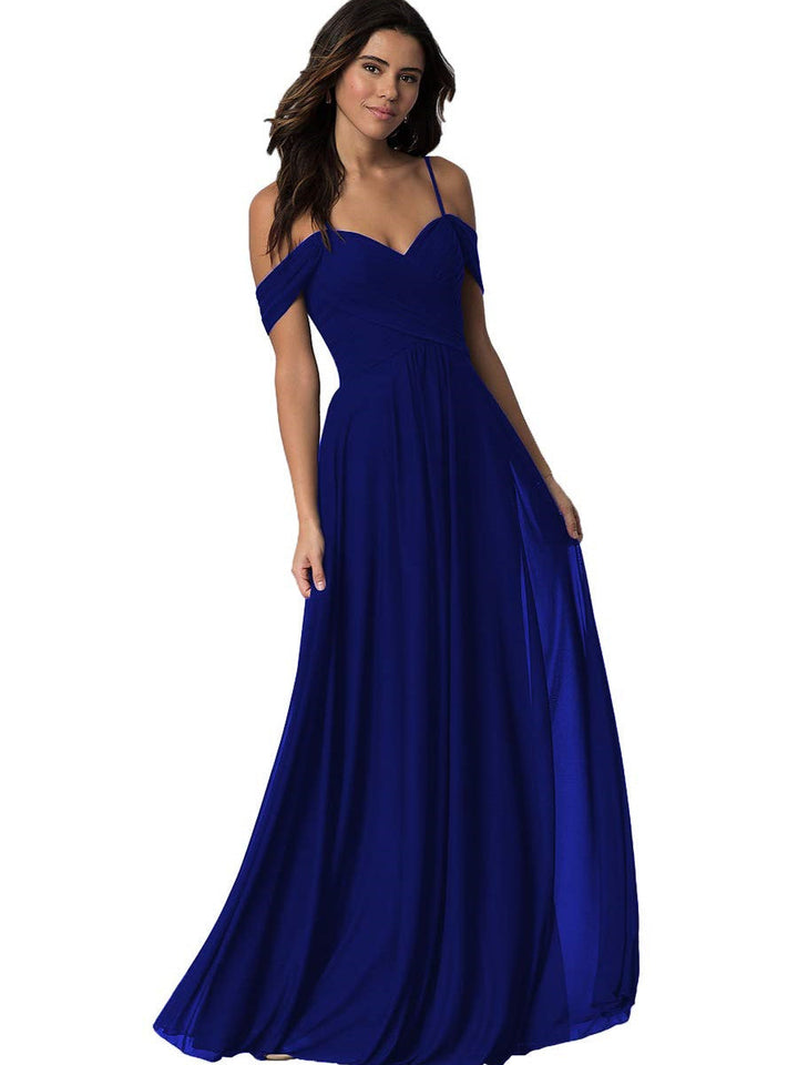 A-Line/Princess Sweetheart Off Shoulder Sleeveless Floor Length Bridesmaid Dresses with Pockets Chiffon