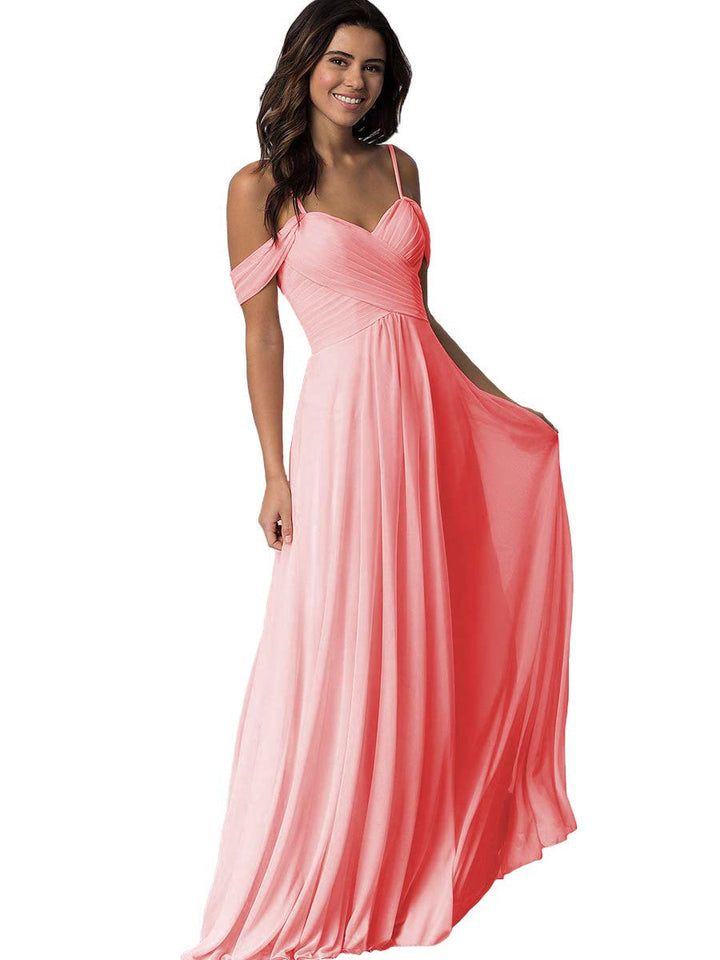 A-Line/Princess Sweetheart Off Shoulder Sleeveless Floor Length Bridesmaid Dresses with Pockets Chiffon