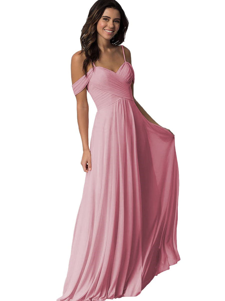A-Line/Princess Sweetheart Off Shoulder Sleeveless Floor Length Bridesmaid Dresses with Pockets Chiffon