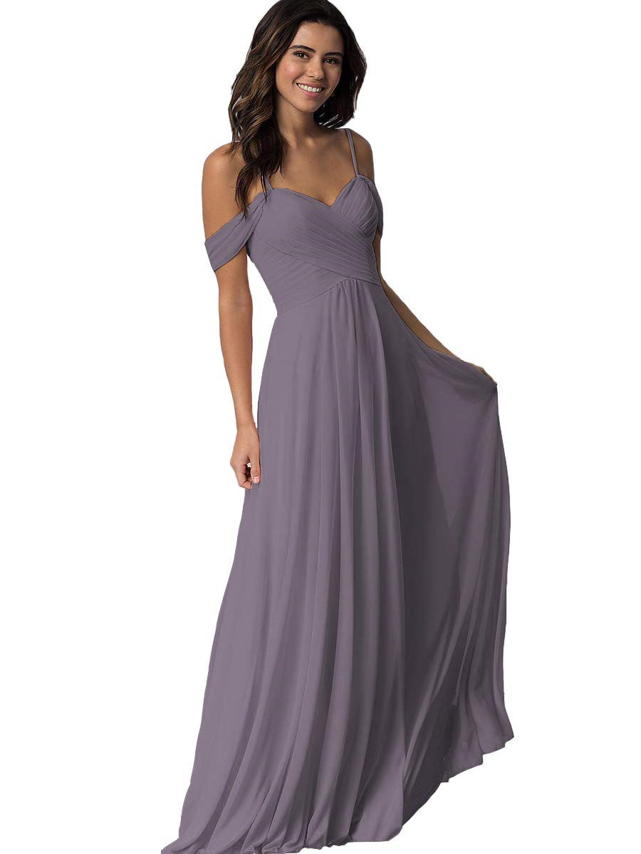 A-Line/Princess Sweetheart Off Shoulder Sleeveless Floor Length Bridesmaid Dresses with Pockets Chiffon