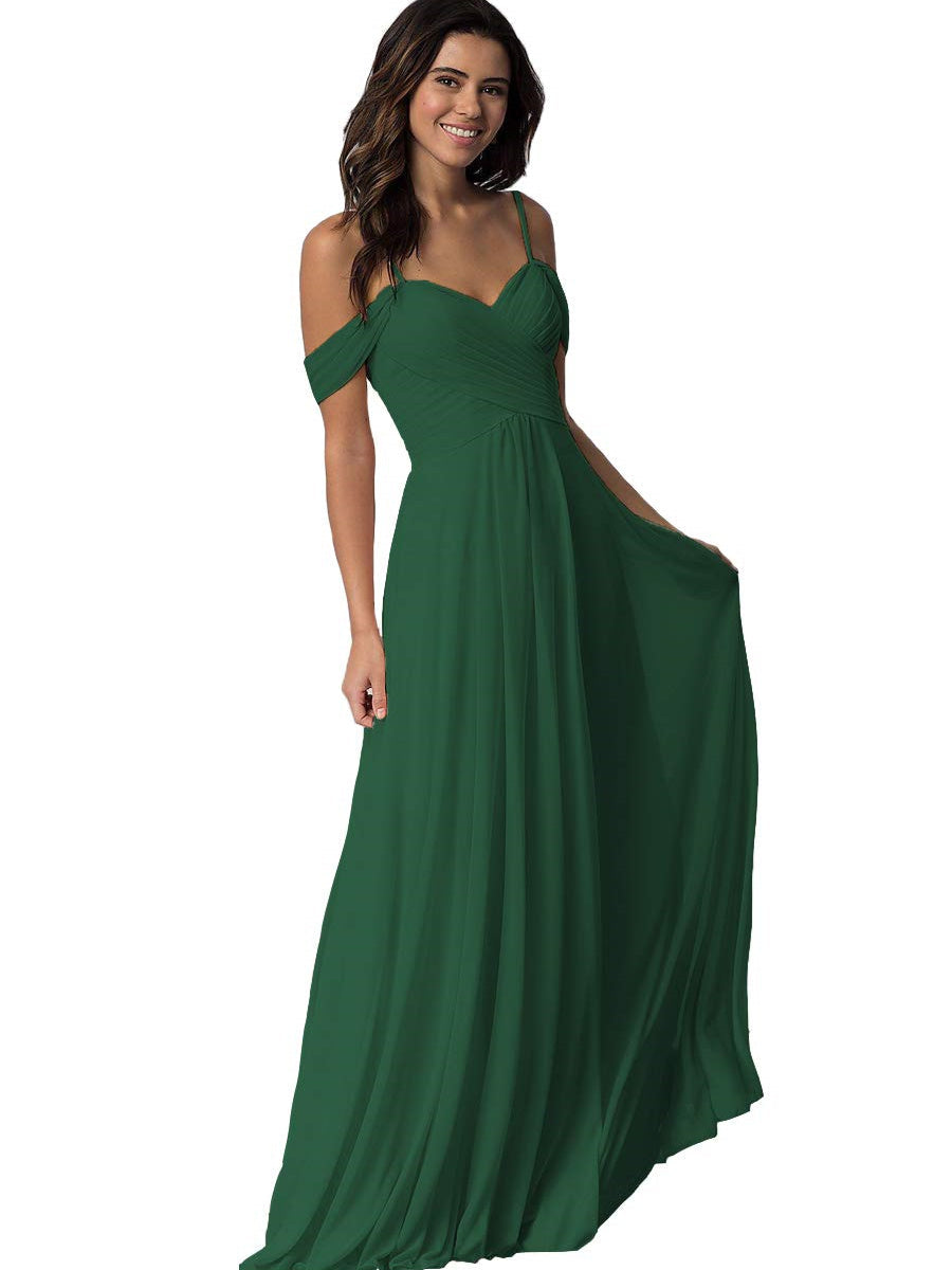 A-Line/Princess Sweetheart Off Shoulder Sleeveless Floor Length Bridesmaid Dresses with Pockets Chiffon
