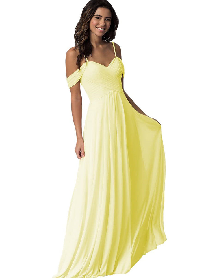 A-Line/Princess Sweetheart Off Shoulder Sleeveless Floor Length Bridesmaid Dresses with Pockets Chiffon