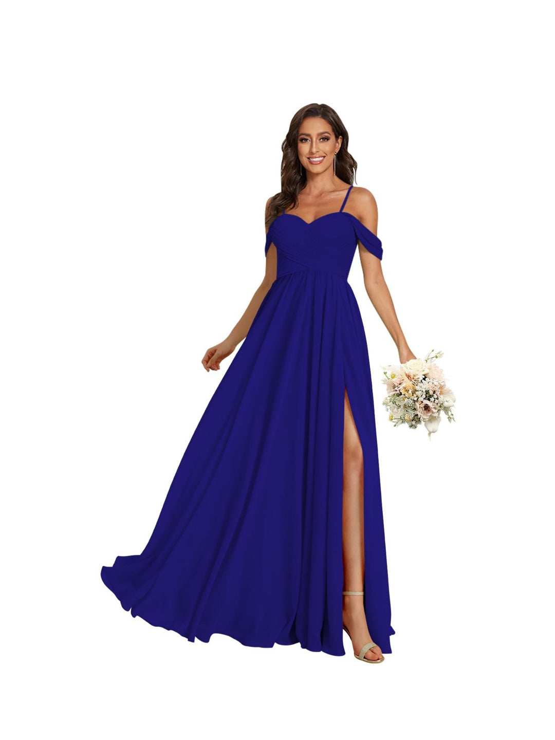 A-Line/Princess Off Shoulder Sweetheart  Sleeveless Floor Length Bridesmaid Dresses Chiffon with Pockets Slit