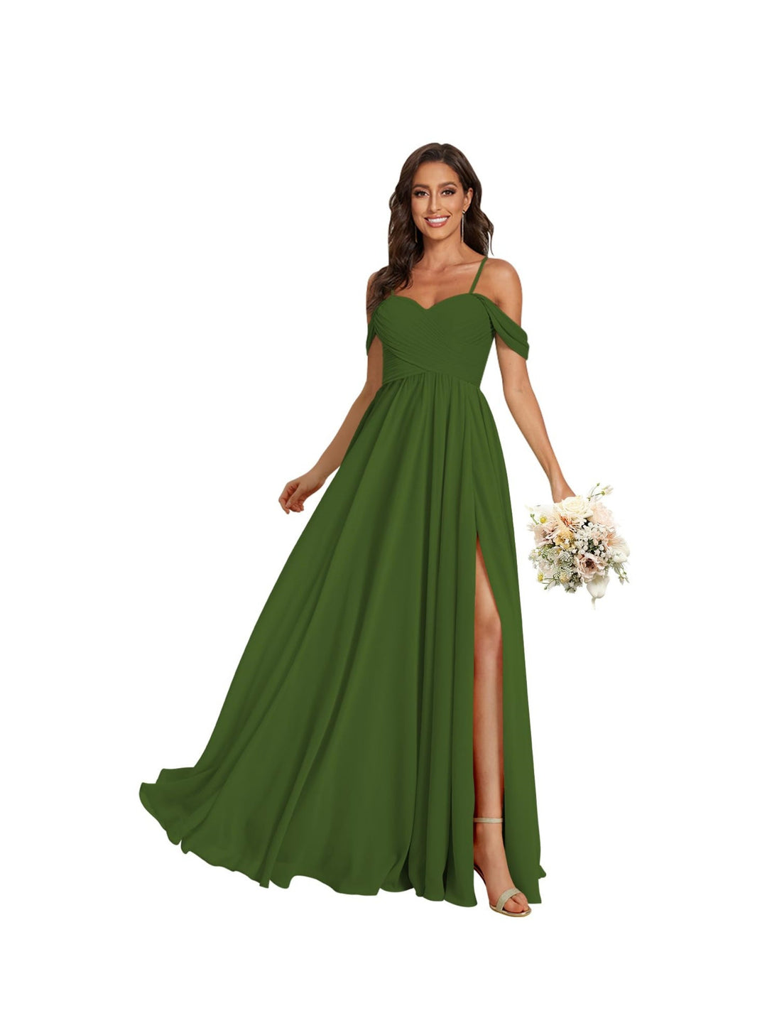 A-Line/Princess Off Shoulder Sweetheart  Sleeveless Floor Length Bridesmaid Dresses Chiffon with Pockets Slit