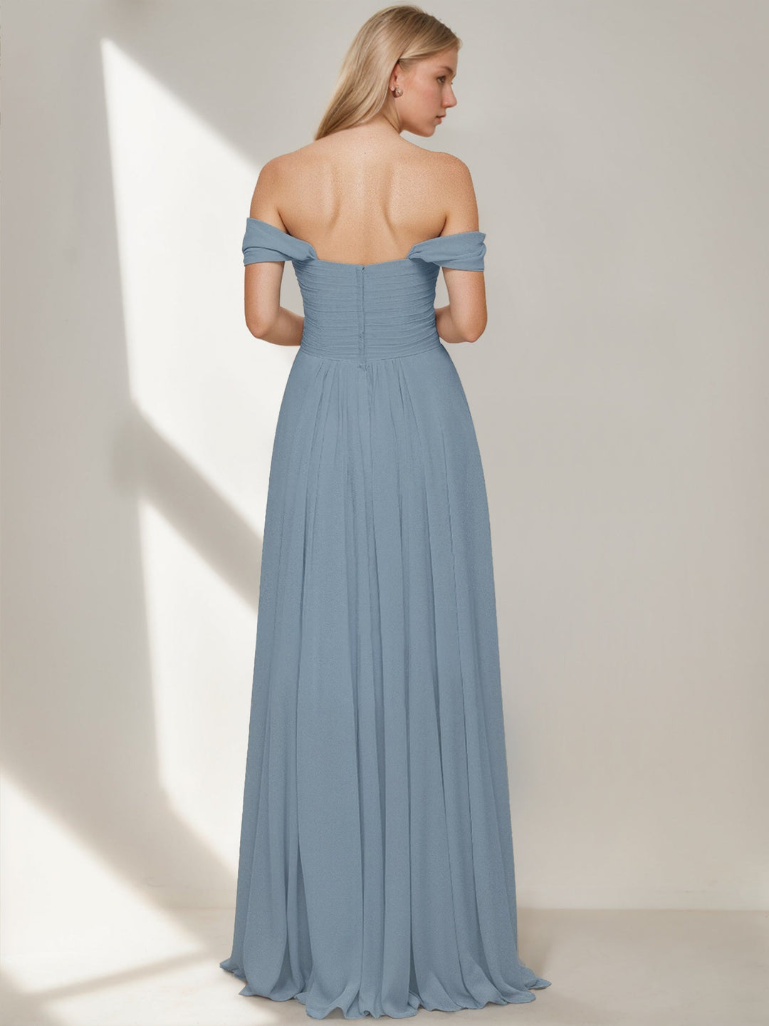 A-Line/Princess Elegant Off-the-shoulder Floor-Length Ruched Pleated Bridesmaid Dresses