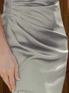 Sheath/Column V-Neck Sleeveless Ruched Floor-Length Bridesmaid Dresses with Slit