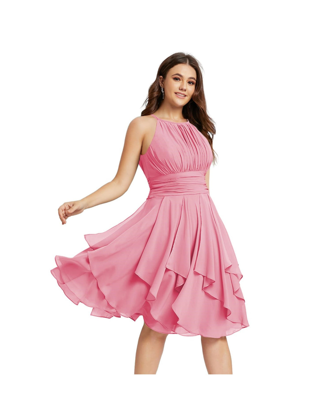 A-Line/Princess Halter  Sleeveless Short/Mini  Bridesmaid Dresses Chiffon Ruffle Pleated Pockets