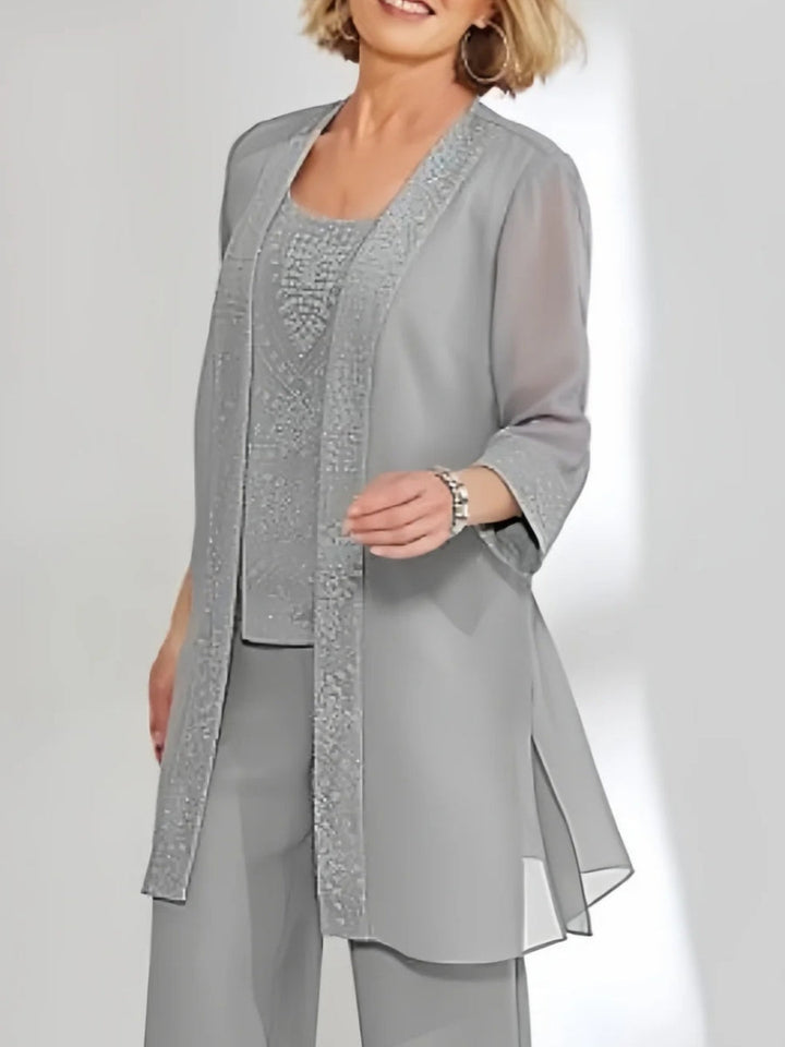 Chiffon 3/4 Sleeves Jacket Sequins Wraps Pure Color