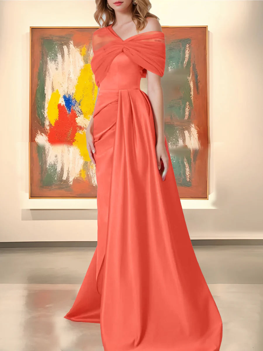 Trumpet/Mermaid Off-the-Shoulder Sleeveless Evening Dresses with Ruffles & Split Front