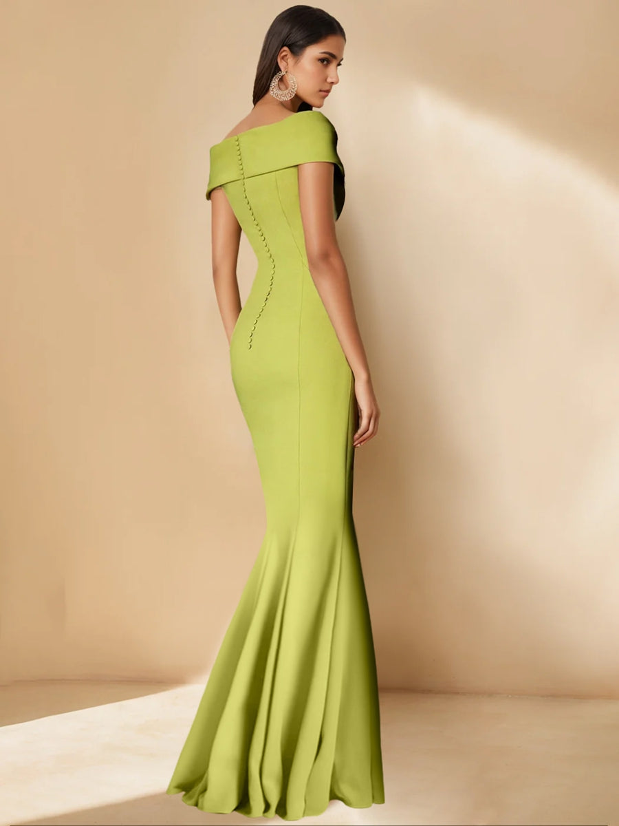 Trumpet/Mermaid Off-the-Shoulder Minimalist Mother of the Bride Dresses with Detachable Flower