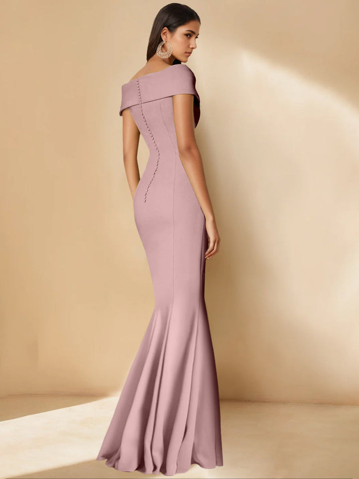Trumpet/Mermaid Off-the-Shoulder Minimalist Mother of the Bride Dresses with Detachable Flower