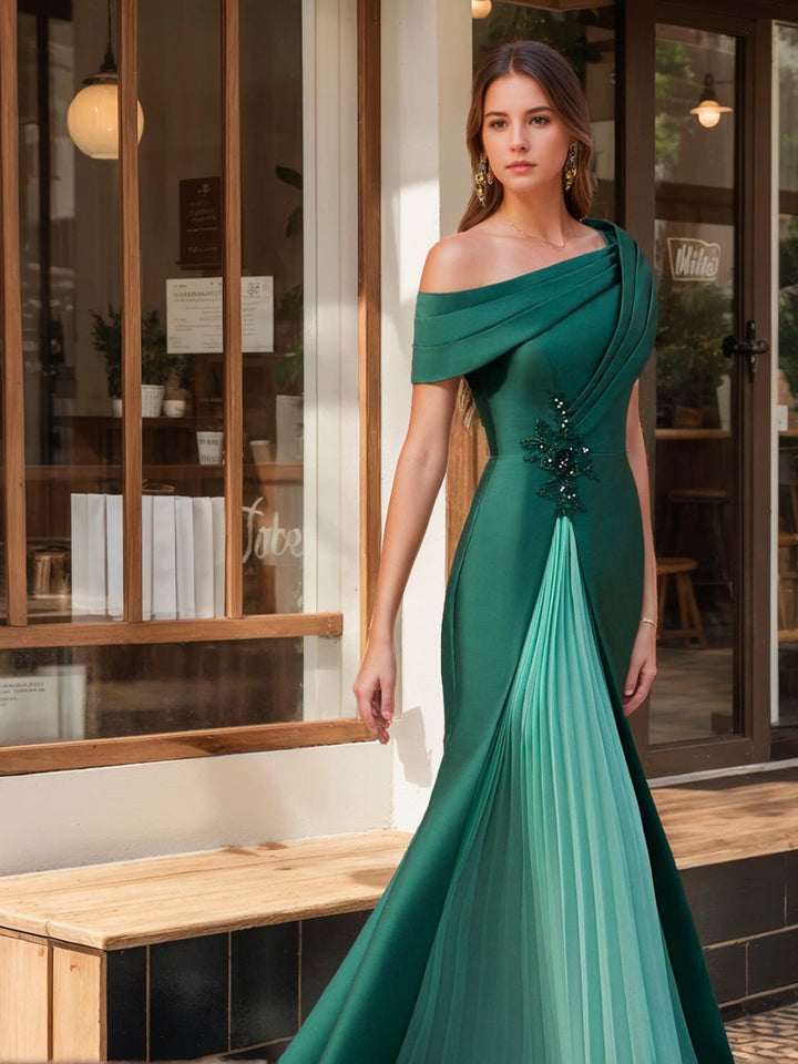 Trumpet/Mermaid One-Shoulder Short Sleeves Evening Dresses with Ruffles & Appliques