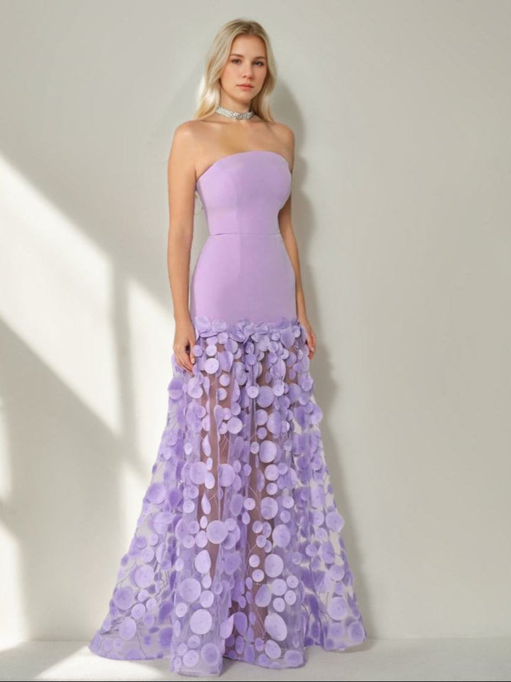 A-Line/Princess Strapless Sleeveless Floor-Length Evening Dresses with Appliques
