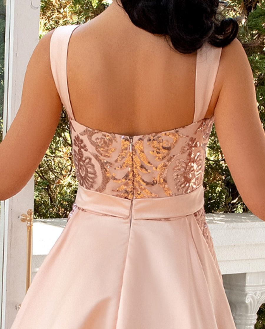 Sheath/Column Plunge V-Neck Sleeveless Floor-Length Evening Dresses with Watteau Train & Sequins & Slit