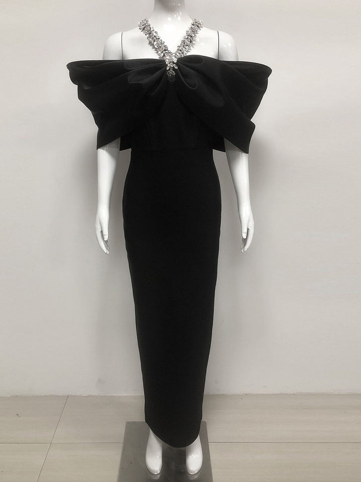 Sheath/Column Halter Sleeveless Ankle-Length Evening Dresses with Rhinestones & Bows