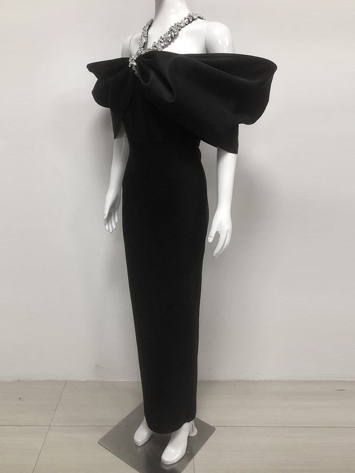 Sheath/Column Halter Sleeveless Ankle-Length Evening Dresses with Rhinestones & Bows