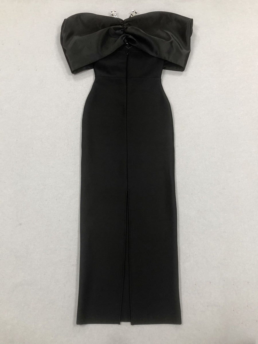 Sheath/Column Halter Sleeveless Ankle-Length Evening Dresses with Rhinestones & Bows