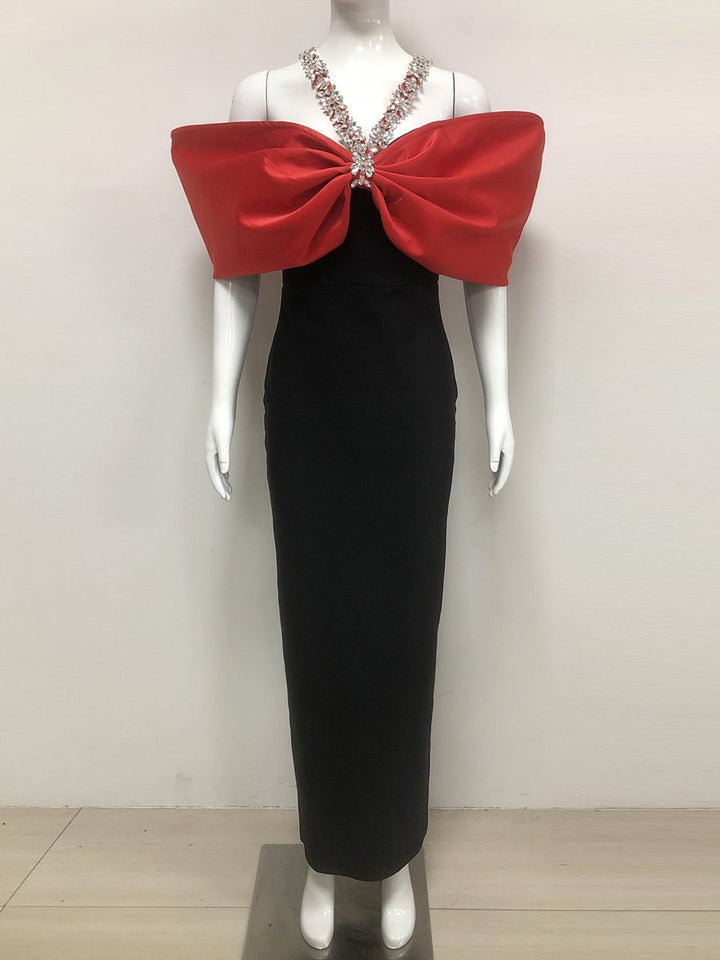 Sheath/Column Halter Sleeveless Ankle-Length Evening Dresses with Rhinestones & Bows