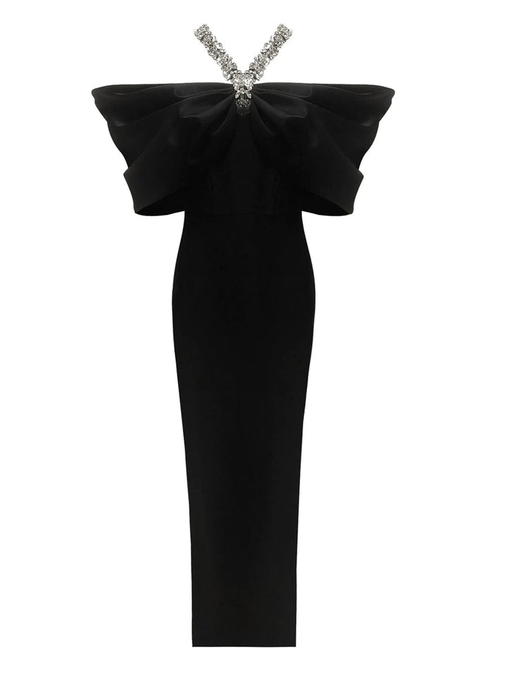 Sheath/Column Halter Sleeveless Ankle-Length Evening Dresses with Rhinestones & Bows
