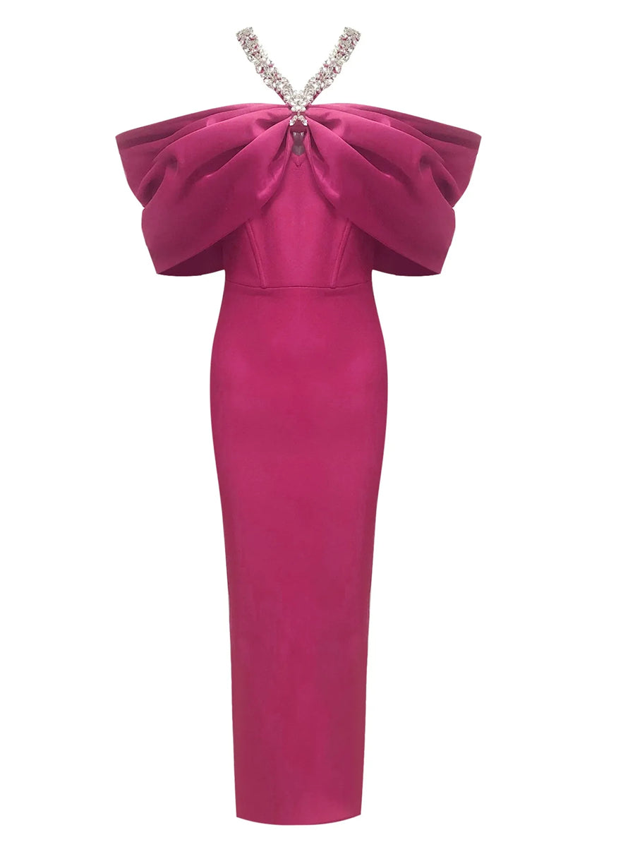 Sheath/Column Halter Sleeveless Ankle-Length Evening Dresses with Rhinestones & Bows