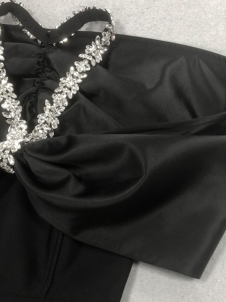 Sheath/Column Halter Sleeveless Ankle-Length Evening Dresses with Rhinestones & Bows