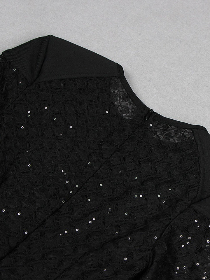 Black Scoop Neck Floor-Length Long Sleeves Evening Pantsuits with Feather & Sequins