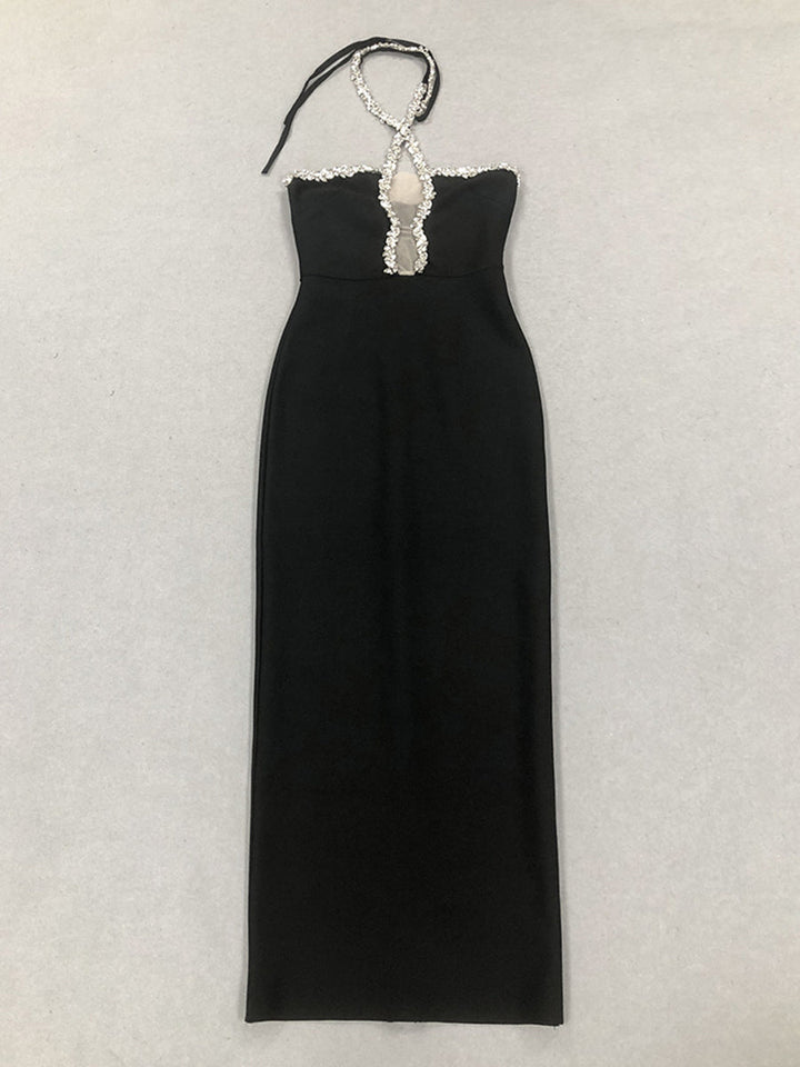 Trumpet/Mermaid Halter Sleeveless Rhinestone Long Elegant Evening Dresses with Cut-out