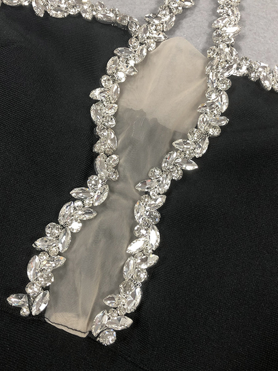 Trumpet/Mermaid Halter Sleeveless Rhinestone Long Elegant Evening Dresses with Cut-out